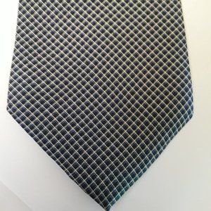TOMMY HILFIGER - 100% SILK NECKTIE - BLACK BLUE & TAN WITH A YELLOW TAIL